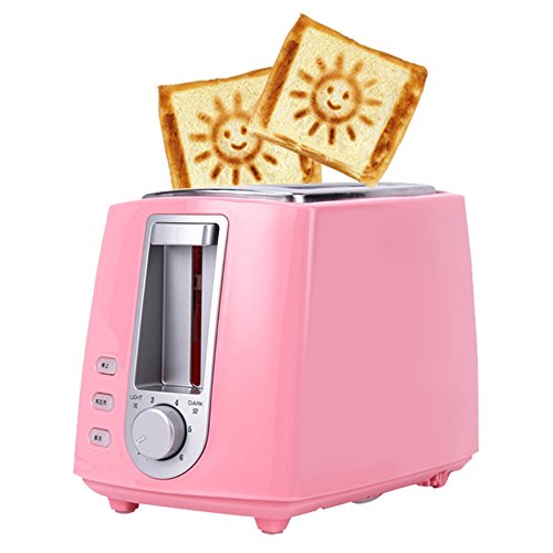 Click Here to See More Images 2-Slice Fully Automatic Toaster Stainless Steel With Dust Cover 3.5Cm Extra Wide Slots Removable Crumb Tray Auto Shut-Off High Lift Lever,Pink