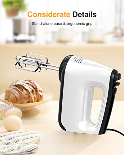 Vecuni Hand Mixer, 250W 6-Speed Mixer Electric Handheld, Egg Beaters Baking Beaters with Turbo Boost & Eject Button, Portable Kitchen Mixer with Dough Hooks for Easy Whipping, Cream, Cake, Cookies