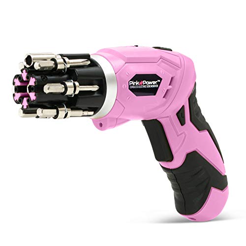 Pink Power 3.6 Volt Rechargeable Cordless Electric Screwdriver Kit with Built-in Bit Set & Bubble Level (Certified Refurbished)