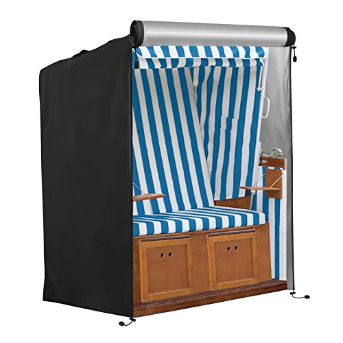 Finew Protective Cover for Beach Chair, Winterproof, Made of 420D Oxford Fabric, 135 x 105 x 175/140 cm, Windproof, UV Resistant, Tear-Resistant, Cover Beach Chair Waterproof (Black)