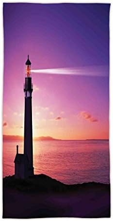 31.49" W x 62.99"L Cotton Microfiber Bath/Hand Towel,Lighthouse Decor,Lighthouse Searchlight Beam Through Marine Air at Night Lighting Tower Guidance,Ultra Soft,For Hotel Spa Beach Pool Bath