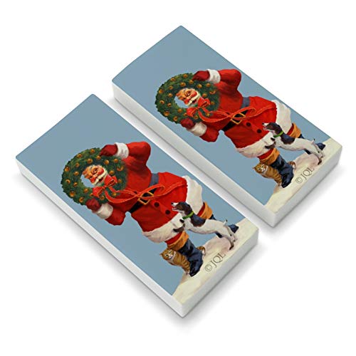 Christmas Holiday Santa Claus with Dog Cat Wreath Eraser Set of 2