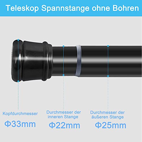 1 x Curtain Rod, No Drilling, Extendable Shower Rod for Windows, Closet, Bathroom, 66-90 cm, White (Diameter 25 mm)