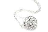 925 Sterling Silver Crystals Ball Pendant Necklace 18 Inch Sterling Silver 1mm Chain
