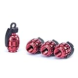 Dreamer Car Hand-grenade Style Aluminum Oxidized Valve Stem Caps Car Wheel Valve Caps(red,4 pcs)