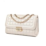 Women's Classic Quilted Crossbody Purse Shoulder Bags Golden Chain Satchel Handbags (Beige)
