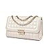 Women's Classic Quilted Crossbody Purse Shoulder Bags Golden Chain Satchel Handbags (Beige)