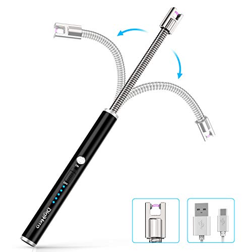 DigiHero Candle Lighter, Electronic Arc Long Lighter Safety Switch Lengthen 360° Flexible Neck LED Lights Battery Display USB Rechargeable Lighter, Kitchen Household Camping BBQ Firework