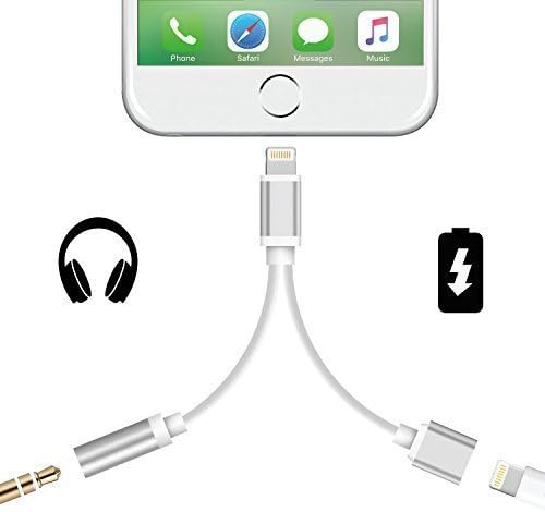2 in 1 Lightning iphone 7 / 7 plus Adapter Charge and Headphone 3.5mm Audio Jack Splitter(Silver)