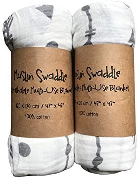 Muslin Baby Swaddle Blankets, ChoiHope Bamboo Muslin Square Swaddle Blanket, 100% Organic Cotton Soft Wrap Blankets, Muslin Swaddle and Receiving Blankets, Best Baby Shower Gift (47"X47", 2 Pack)