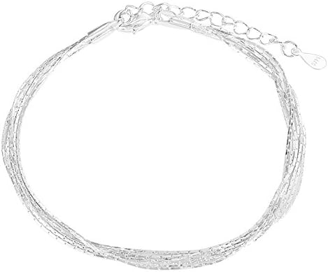 Sterling Silver Charm Bangle Bracelets Love Heart Dangle Chain bracelets Super Thin &amp; Strong