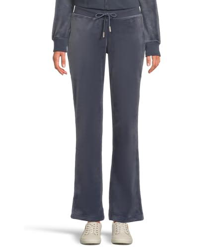 Juicy Couture Women's Solid Rib Waist Velour Pants with Drawcord Vintage Indigo, Large at Amazon