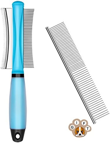 Dog 2-Sided Grooming Comb ,Undercoat Flea Remove for Loose Long or Short Hair with a Gift Stainless Steel Dematting Comb ,Pet shedding Brush for Dogs Cats or Animals with Fur