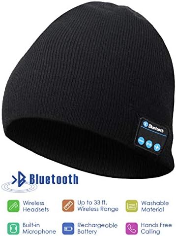 Bluetooth Beanie Hat, Wireless Headphone Beanie, Winter Knitting Beanie Cap with Bluetooth Earphones, Built-in Microphone for Hand-Free Calling, Gifts for Both Women and Men (Black)