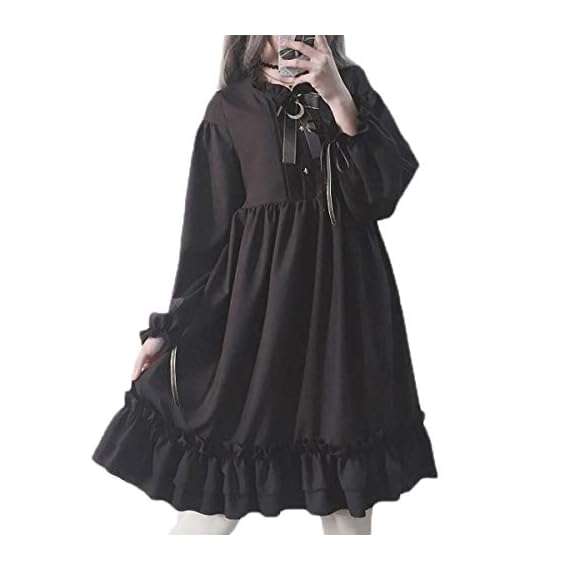 Packitcute-Long-Sleeve-Dress-Teen-Girls-Japanese-Gothic-Lolita-Dress-Black