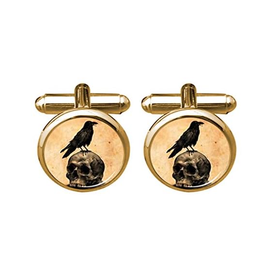 ZUNON-Vintage-Raven-Crow-Birds-Skull-Gothic-Cufflinks-Tie-Clips-Halloween-Mens-Novelty-Gift-with-Box-Gold-Cufflinks