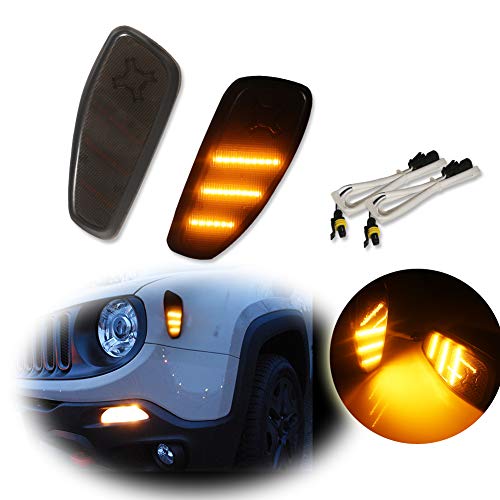 GTINTHEBOX Smoked Lens Amber LED Lights By GTinthebox Side Marker Turn Signal Lamps Update Kit For Jeep Renegade 2014 2015 2016 2017 2018 2019,2 Pcs