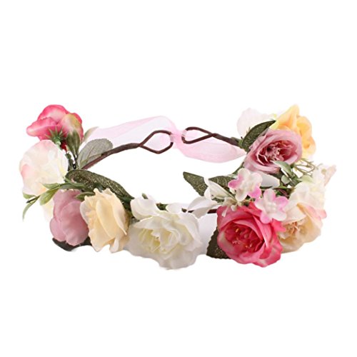 Sunfei Fashion Baby Kids Handmade Rose Flower Headband Wreath Headdress Band Accessories (Pink)