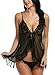 Avidlove Babydoll Lingerie for Women Lace Front Closure Lingerie V Neck Nightwear Sexy Chemise Nightie Black