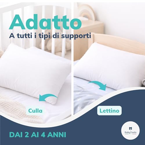 BabyTools Children's Cot Cushion with Cover 100% Breathable Cotton, Anti-Dust Mite Pillow for Cot, Cot and Kindergarten Pillow Children from 2 to 4 Years Oeko-Tex Certified 100% Made in Italy