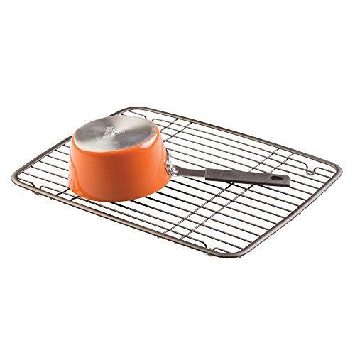 mDesign Kitchen Sink Metal Dish Drying Rack/Mat - Sleek Steel Wire - Allows Wine Glasses, Mugs, Bowls and Dishes to Drain in Sink - Pack of 2, Bronze - Thumbnail 4