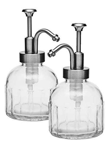 KreaSHen Lotion Dispenser - Soap Dispenser (Brushed Nickel) / Stainless Steel Hand Pump / 8 oz Clear Glass Jar/Rustic, Farmhouse, Vintage Decor, Bathroom, Kitchen Dish Soap (Brushed Nickel 2 Pack)