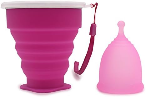 Leryeu Large Capacity Menstrual Cup with Collapsible Silicone Sterilizing Cup Best for Heavy Menstrual Days (Big,Pink)