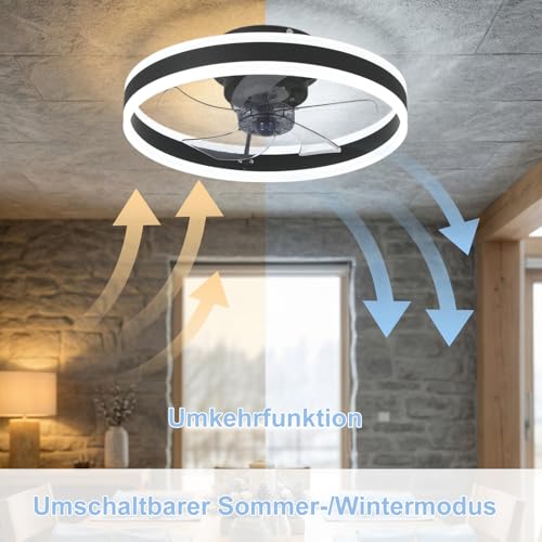 Ceiling Fan with Lighting, Fan Ceiling Light, 3 Colour Temperatures and 6 Speeds LED Ceiling Fan with Lamp, APP/Remote Control, Quiet Dimmable Fan, Ceiling Light (Black, 50 cm)