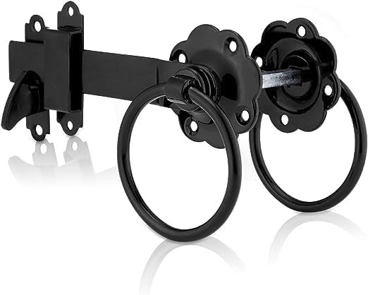 TERF® Heavy Duty Ring Gate Latch Door Lock Black Ring Handle Garden Gate Door Latch Catch Lock - Weather Protection Ring Gate Latches for External Doors Gate Shed Lock with Fixing Screw - Pack of 1