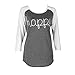 Fedi Apparel Womens 3/4 Sleeve Crew Neck Blouse Loose Tee Shirt Tops Letter Print Tee, Gray, Large