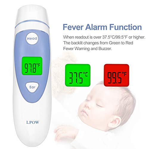 LPOW Baby Forehead and Ear Thermometer,Digital Infrared Baby Thermometer with Accurate Readings,Fever Warning and Clinical Monitoring