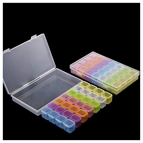2 Pack 28 Grids Colorful Diamond Painting Box, Diamond Embroidery Box, Storage Case for Diamond Painting Rhinestone Accessories for DIY Craft, Mosaic Kits, Diamond Stones Dividers Box Organizer