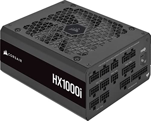 Corsair HX1000i Interamente Modulare Ultra-Silenzioso Alimentatore - Compatibilità con Standard ATX 3.1 e PCIe 5.1 - Ventola con Cuscinetto Fluidodinamico - CORSAIR iCUE - 80 PLUS Platinum - Nero