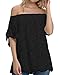 StyleDome Women Strapless Lace Off Shoulder Elegant Tie Short Sleeve Crochet Blouse Sexy Tee Tops Black US 6-8