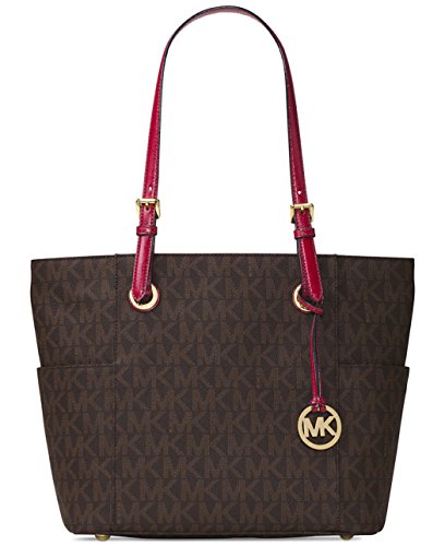 MICHAEL KORS Jet Set Logo East West Signature Leather Tote (Brown/Chili)