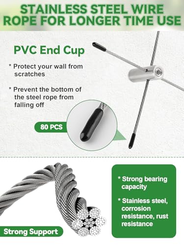 185-Piece Stainless Steel Trellis for Climbing Plants, Kalolary 30 M Stainless Steel High Performance Trellis Set Wall Climbing T316 Steel Wire Rope Cross Clamps Trellis System Set for Flowers Vines