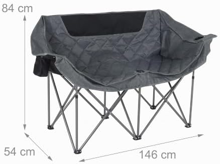 Camping Bank, 2 Personen, faltbar, Getränkehalter, Tragetasche, HBT: 84x146x54 cm, Outdoor Campingstuhl, grau