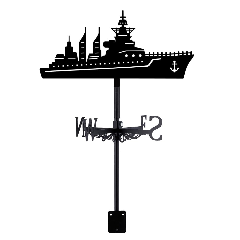SUPERDANT Warship Weather Vane Warship Weathervanes Black Metal Wind Vanes Ship Weather Vanes Weathervane Garden Ornaments Wind Direction Indicator for Roof Sheds Outside Paddock Decor
