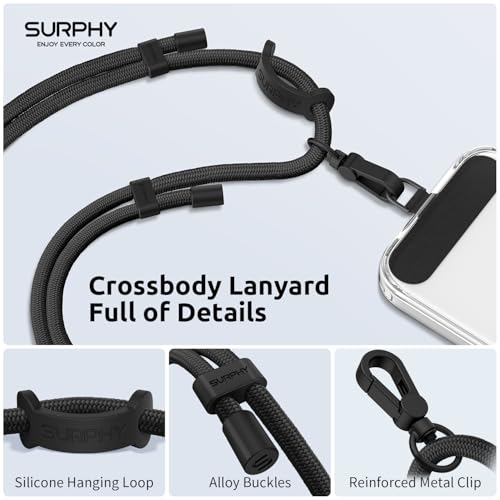 SURPHY Universal Mobile Phone Lanyard, Adjustable and Detachable, Nylon Long Mobile Phone Strap Compatible with Smartphones etc