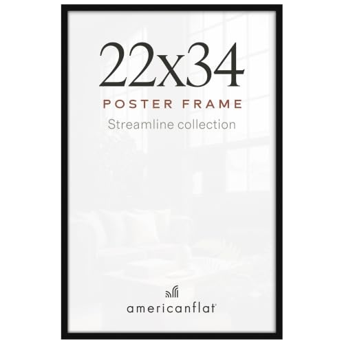 Americanflat 22x34 Poster Frame with Polished Plexiglass - Streamline Collection - Thin Border Picture Frame for Wall Display - Hanging Hardware Included - Black