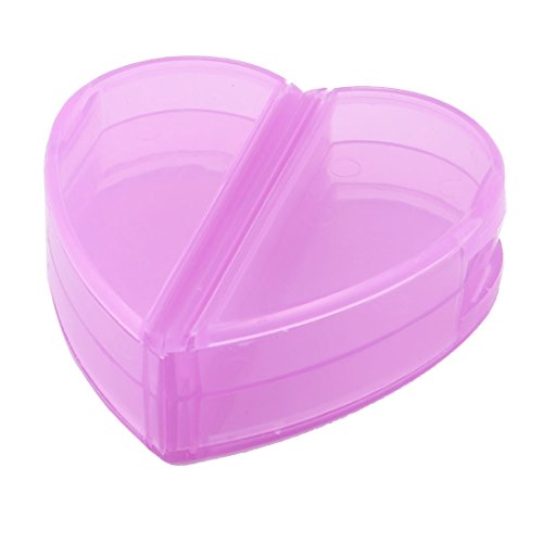 uxcell® Plastic Family Heart Shaped 4 Compartments Capsule Pills Storage Box Case Purple