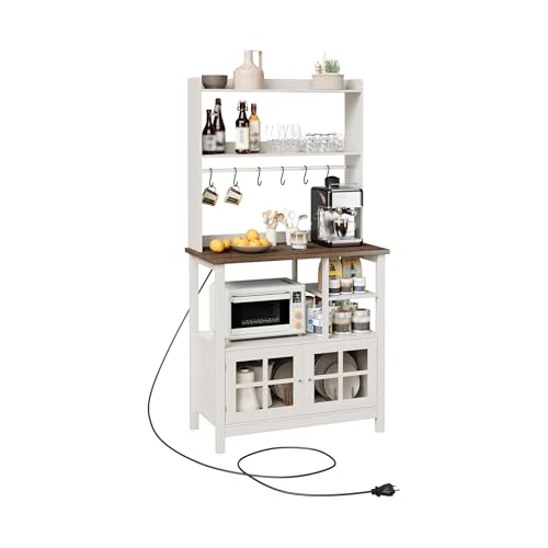 ChooChoo Kitchen Bakers Rack, Utility Storage Shelf, Soft White & Brown