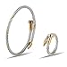 Zean Designer 14K Gold Plated Nail Bracelet and Ring for Womens Inspired Antique Jewelry Cross Cable Wire Bangle