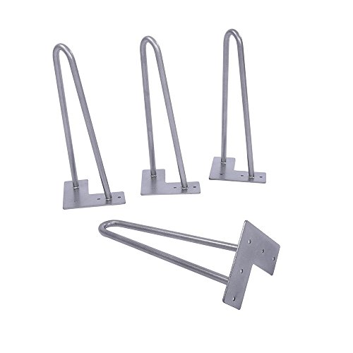 12" Hairpin Legs, 1/2 Diameter Cold Rolled Steel, 2-rod(silver) Set of 4 Table Legs, Metal Legs, Furniture Legs,Coffee Table Legs,Desk Legs,Perfect for DIY Projects
