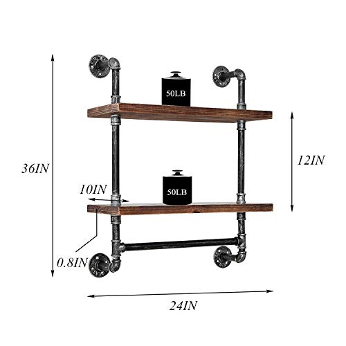 DR.IRON Industrial Bathroom Shelf Rustic Pipe Wall Shelves with Towel