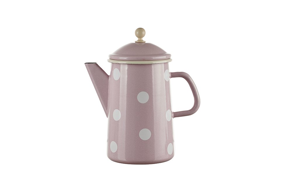 Münder Email le Coffee Pot, Teapot – Teapot – Enamel – 1.6 Litres – Colour: Pink with White Dots