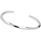 VN Jewelry Men's Women's Solid 925 Sterling Silver Bangle Bracelet Cuff Plain Solid Twisted Design