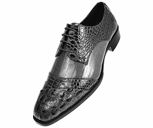 Bolano The Original Mens Exotic Faux Crocodile and EEL Print Folded Cap Toe Oxford Dress Shoes, Style Bandit