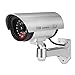 Fake Cameras for Outdoor, Dummy Camera CCTV Surveillance System with Realistic Red Blinking Lights and Warning Sticker for Home Businesses (4, Silver)