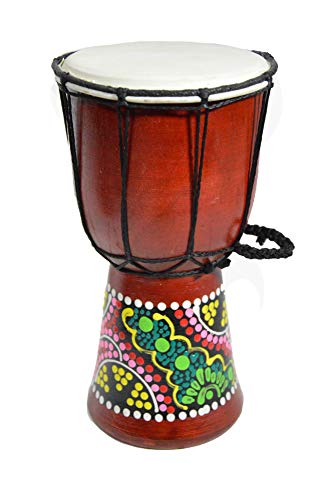 9.5" DJEMBE DRUM BONGO HAND CARVED AFRICAN ABORIGINAL DOT ART DESIGN - Thumbnail 3